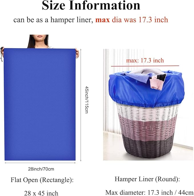 OTraki 28x45 inch Extra Large Laundry Bag 2 Pack Drawstring Laundry Hamper Bag Heavy Duty Dirty Clothes Bag Washable Organizer Storage for Camp Drying Do Not Exceed 176℉ Blue