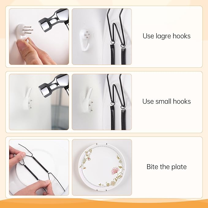 Bilillo 15-Piece Strong Stainless Steel Plate Hangers Set, Invisible 6/8/10 Inch Wire Holders with Wall Hooks for 6–11 Inch Decorative, Antique & Ceramic Plates and Artwork (Black)