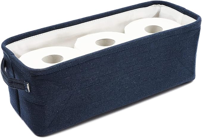Juvale Jute Toilet Tank Basket - Space-Saving Navy Back-of-Toilet Organizer - Countertop Bathroom Organizer & Bath Tissue Holder - Navy Bathroom Basket for Decor & Organization - Blue, 16" x 6" x 5.5"
