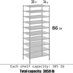 24" Deep x 36" Wide x 86" Height Wire Shelving Kit | 10-Tier | NSF Commercial Storage Rack Unit