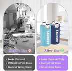 2Pcs Foldable Laundry Basket with Handles, 95L Large Clothes Hampers for Men, Tall Laundry Bin Stand Up Well, Portable Storage Basket for Family, Flat, Blue + Navy Blue