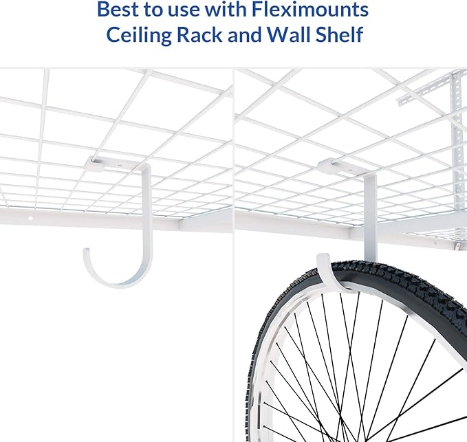 FLEXIMOUNTS 3x6 Overhead Garage Storage Adjustable Ceiling Storage Rack with 4-Pack Add-On Storage Flat Hook Accessory, 72" Length x 36" Width x 40" Height Storage Rack, White