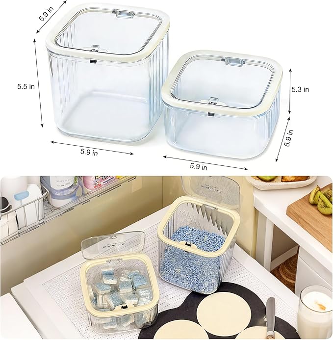 2 Pack Laundry Room Organization Containers, Clear Laundry Organizer & Laundry Pods Container for Pods & Powder, Laundry Room Organization and Storage with Dryer Sheet Holder