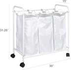 Household Essentials Rolling Triple Laundry Sorter, White
