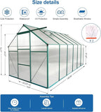 6X10FT Greenhouse for Outdoor, Polycarbonate Greenhouse with Raised Base and Anchor, Heavy-Duty Walk-in Green House with Adjustable Roof Vent and Gutter System for Patio,Backyard (Green, 6x12 FT)
