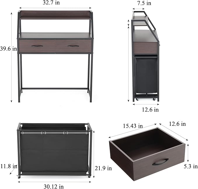 Laundry Hamper with Shelf, 2 Tier Rolling Laundry Hamper 3 section, Laundry Sorter Basket with Wheels, Pull-Out Removable Large Bags, Metal Frames, Wood Drawers for Bathroom, 150L, Rustic Brown