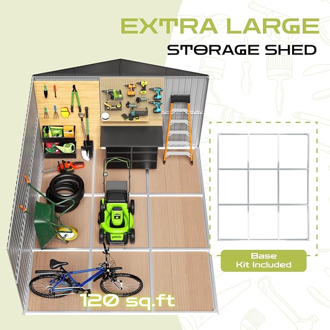 12' x 10' XL Outdoor Storage Shed, Sturdy Metal Building w/Floor and Operable Window for Garden, Backyard, Poolside and Lawn, White