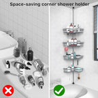 KEGII 4-Tier Corner Shower Caddy Tension Pole - Adjustable Shower Tension Rod Organizer, Floor to Ceiling Shower Caddy 25-114.2 inch, Shower Towel Rack Corner Waterproof, Light Gray