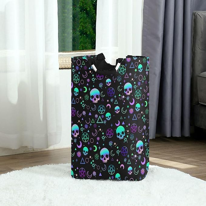 Magic Skull Laundry Basket for College Dorm,50L Collapsible Portable Laundry Hamper Storage Basket for Toys Clothes Organizer