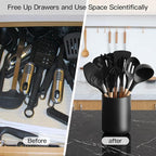 Black Kitchen Utensil Holder for Countertop, Large 7.2 Matte Ceramic Cooking Utensil Crock for Counter Easy to Clean, Modern Spatula Holder for Farmhouse Décor 7.2×5.8 INCH