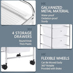 Yaheetech 4 Drawers Cart Rolling Plastic Storage Cart and Organizer Metal Frame Drawers Plastic Trolley Organizer on Wheels, White