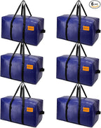 6 Pack Moving Bags Heavy Duty, Extra Large Storage Totes Bag with Zippers and Sturdy Handles, Packing Bags for Moving, Storage, Travel, Space Saving, Moving Boxes College Essentials Blue