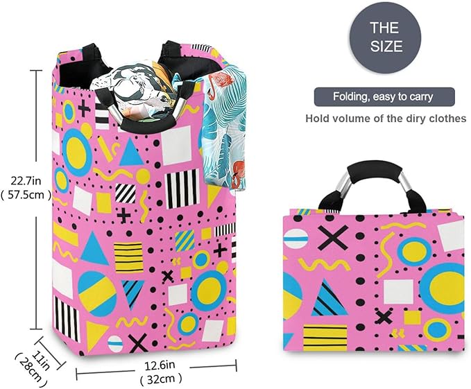 Memphis 80s 90s Laundry Basket for College Dorm,50L Collapsible Portable Laundry Hamper Storage Basket for Toys Clothes Organizer