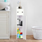 ShellKingdom Toilet Paper Holder Stand, Small Bathroom Storage Cabinet with Doors and Toilet Paper Storage, Slim Storage Cabinet for Bathroom Small Spaces Corner, 31.3 x 6.69 x 6.69 inch (White)