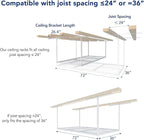 FLEXIMOUNTS 3x6 Overhead Garage Storage Adjustable Ceiling Storage Rack with 4-Pack Add-On Storage Flat Hook Accessory, 72" Length x 36" Width x 40" Height Storage Rack, White