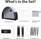 Bike Storage Shed Tent with Rain Fly, Enhanced Waterproof & Sun Protection Outdoor Storage for Bicycle, Motorcycle, Easy Setup Portable Shelter for Garden Tools, Lawn Mower (Large)