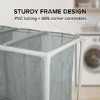 3-Bag Mesh Rolling Laundry Sorter Cart, Soft Silver, Removable Washable Bags, Easy-Roll Casters, Rust-Resistant PVC Tubing Frame w/ABS Corners, 29.5 x 19 x 30.5 in, for Dorm & Laundry Room