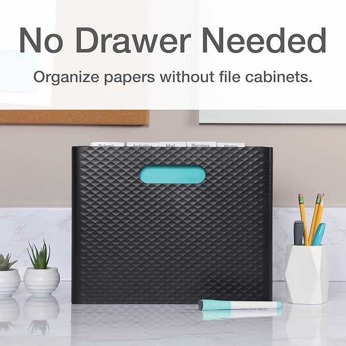 Pendaflex Mobile File Box with Handles, Easy Set Up, Collapse Down and Store Away, 13"W x 10"H x 6.5"D, Holds Letter Size Files, Black (126118)