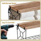 Bathroom Shelves Over Toilet Set of 3, 15.8 inch Floating Shelf with Storage Basket, Floating Shelves for Wall, Wood Wall Mounted Shelf for Bathroom Living Room Bedroom Kitchen, Rustic Brown