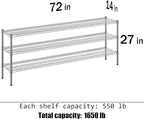 14" Deep x 72" Wide x 27" Height Wire Shelving Kit | 3-Tier | NSF Commercial Storage Rack Unit