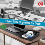 Letter Size A4 Papers Tray Desk Drawer Organizer Tray A4 Plastic Letter Paper Stationery Desk Accessories, Black Holder File Organization for Office, School, Home Storage (2 Pack)