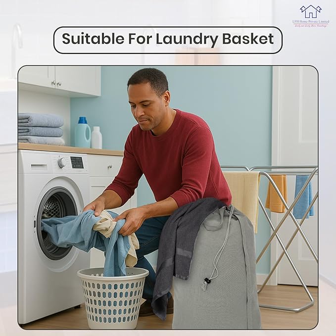 LFH Home Cotton Canvas Large Laundry Bag with Handle, Heavy Duty Drawstring Closure Washable Laundry Bags, School Travel, Home, Hotel, College Dorm, Organizer Sack, Toys 20x30-Grey