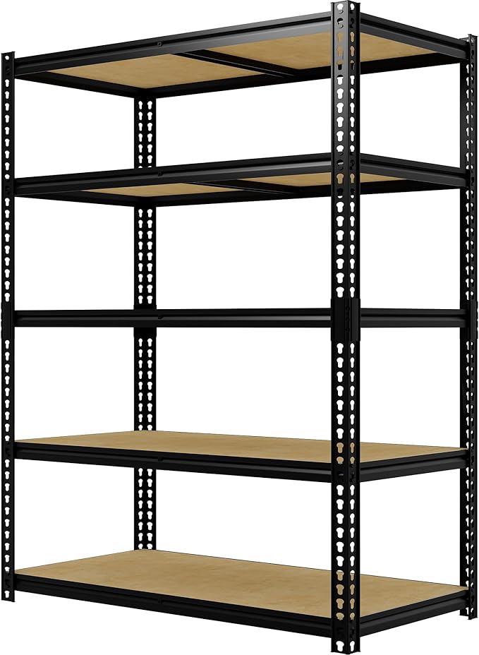 Heavy Duty Garage Storage Shelves, 3000 Lbs Capacity, 5-Tier Adjustable Storage Shelving Unit, 48" L x 24" W x 72" H Metal Shelving Racks for Kitchen Pantry Basement Bathroom Laundry