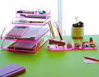 Acrylic Desk Organizer 4-Piece Desk Kit + Free Complimentary Acrylic Ruler, Desktop Organization for Office or Home，Rose Red