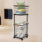 2 Tier Laundry Sorter,Metal Laundry Basket With Wheels,Vertical Rolling Laundry Cart for Bathroom Storage & Laundry Room