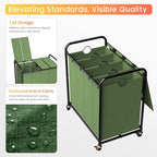 Laundry Sorter 4 Sections 48 Gal, Rolling Laundry Basket with Lockable Wheels and Lid, Laundry Hamper with 4 Separated Removable Bags Dirty Clothes Hamper for Laundry Room Organizer, Green