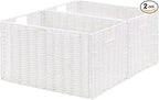 Vagusicc Wicker Storage Basket, Set of 2 Hand-Woven Paper Rope Wicker Basket, Large Storage Baskets for Organizing, Foldable Large Cube Storage Organizer Bins for Shelves (White)
