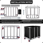 Commercial Laundry cart with Wheels,400L Large Laundry Basket with Wheels,Laundry Hamper on Wheels Heavy Duty with Steel Frame and Waterproof Oxford Cloth, 440Lbs Load (C-Black)