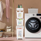 3-Tier Laundry Hamper Sorter, Rolling Laundry Baskets, Dirty Clothes Hamper for Small Space, Dorm, Closet, Bathroom (White)