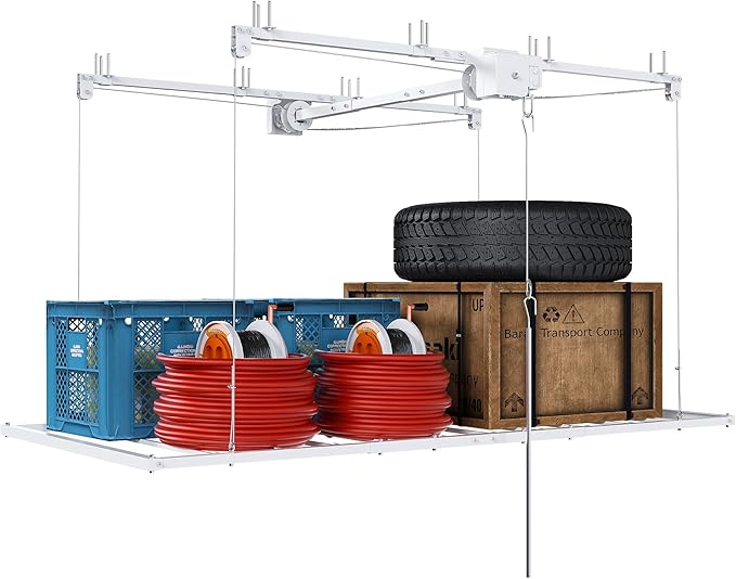 3x6 FT Overhead Garage Storage Rack for Ceilings, Heavy-Duty Metal Adjustable Ceiling Storage Racks with Safety Lock, 270LBS Mounted Rack, All-Steel Garage Organizer (3x6 FT)