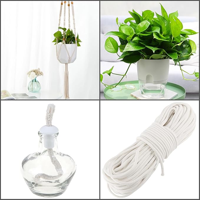 FUNSUEI 5/16 Inch 328 Feet White Cotton Clothesline Rope, Cotton Braided Clothesline Rope for Clothes Hanging, Plant Hanger, Knitting Crafts
