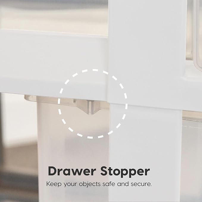 IRIS USA Plastic Drawer Storage Organizer Rolling Cart, with Wheels Casters, 3-Drawers, for Classroom Art Craft Supplies Dresser Closet Bathroom Laundry Room, White/Clear