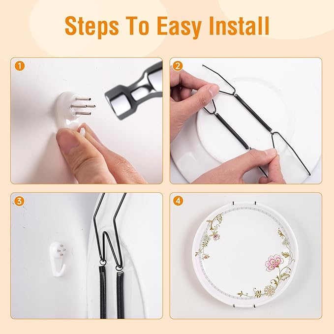 Bilillo 18 pcs Plate Hangers for The Wall, 10/12/14 Inch Invisible Decorative Wall Plate Hangers, Stainless Steel Plates Walls Hanger for Display Various Sizes with Hooks for Decorative (Black)