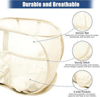 Collapsible Laundry Baskets, Upgrade Pop Up Laundry Hamper with Convenient Bags, Foldable Laundry Basket Mesh Light Weight, Easy to Carry Clothes Hampers for Laundry, Dorm, Toys, Travel Beige