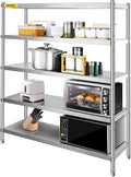 VEVOR Storage Shelf, 5-Tier Storage Shelving Unit, Stainless Steel Garage Shelf, Heavy Duty Storage Shelving, 1650 Lbs Total Capacity with Adjustable Height