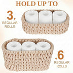 2 Pack Toilet Paper Storage Baskets, Cotton Rope Woven Storage Baskets for Organizing with Handles & Lid, Toilet Paper Baskets Bathroom Coutertop Organizer for 6 Rolls, Bathroom Accessories Organizer