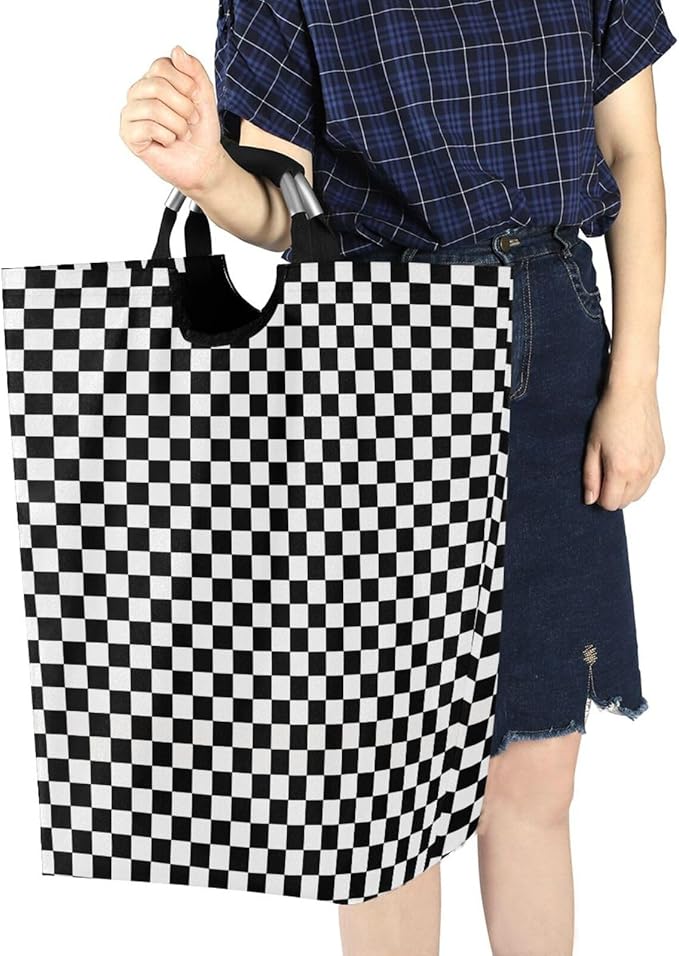 Racing Checkered Flag Laundry Basket for College Dorm,50L Collapsible Portable Laundry Hamper Storage Basket for Toys Clothes Organizer