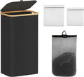 100L Laundry Hamper with Lid,Collapsible Laundry Basket, Dirty Clothes Basket, Storage Case with Bamboo Support - Handles - Removable Inner Bag - 2x Washing Mesh Bags for Bedroom Dorm Bathroom (Black)