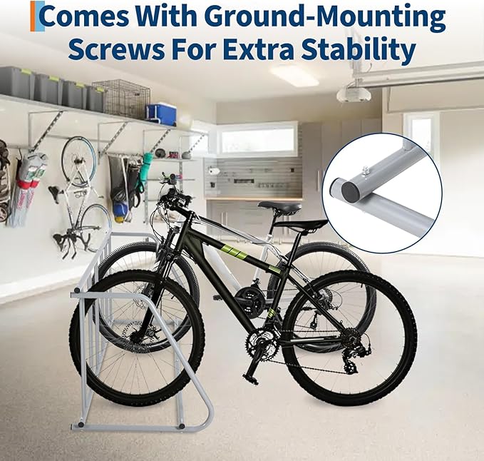 Single Side 6 Bike Floor Rack 110 Inch Length Freestanding Bicycle Parking Stand In Ground Grid Design For Garages Streets Yards And Bike Events Heavy Duty Storage (Grey, Single Side 6 Bike)