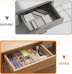 1 Pcs Acrylic Desk Drawer Organizer 9'' up to 16'' x 12'' x 2.2'' Expandable Drawer Organizer Trays with 10 Adjustable Compartments Clear Desk Accessories for Makeup Office Bathroom