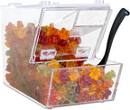 Candy Bin Topping Dispenser - Acrylic Bulk Sprinkle Container w/Scoop, Stackable & Magnetic for Multiple Holders on Shelf - Commercial Setting for Cereal, Nuts, Candies & Snack Food Storage