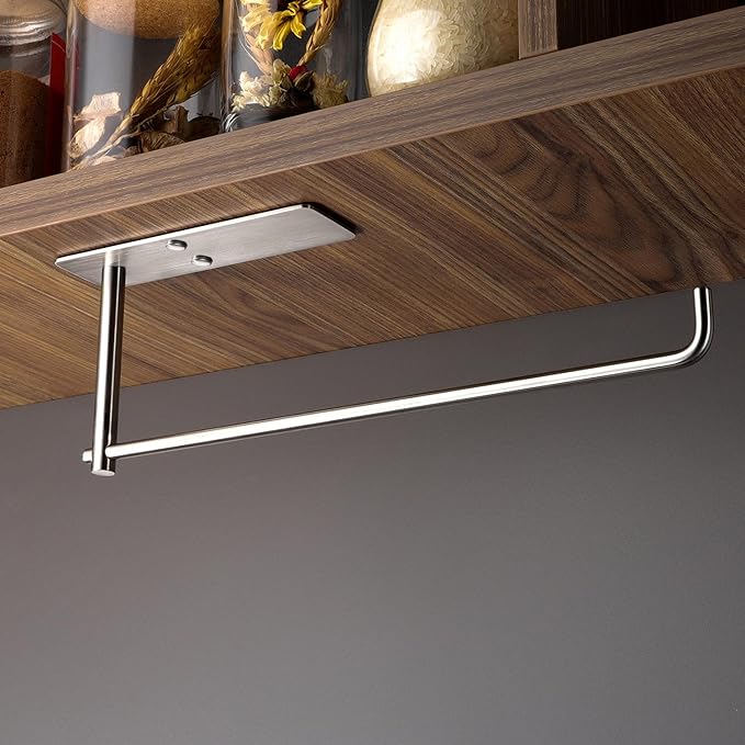 ZUNTO Paper Towel Holder Under Cabinet, Adhesive and Screwed Paper Towel Rack, 12.4 Inch Paper Towel Roll Holder for Kitchen, Bathroom, RV, Easy One-Handed Tear (Silver)