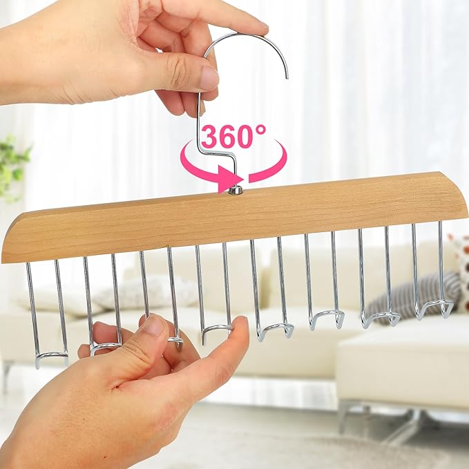 2Pcs Anti Slip Multi Hook Coat Racks,Bra Hangers for Closet Organizer with 8 Hooks 360 °Swivel Belt Hanger for Closet for Belt, Tie, Tank Top, Bra, Scarf (Beige)