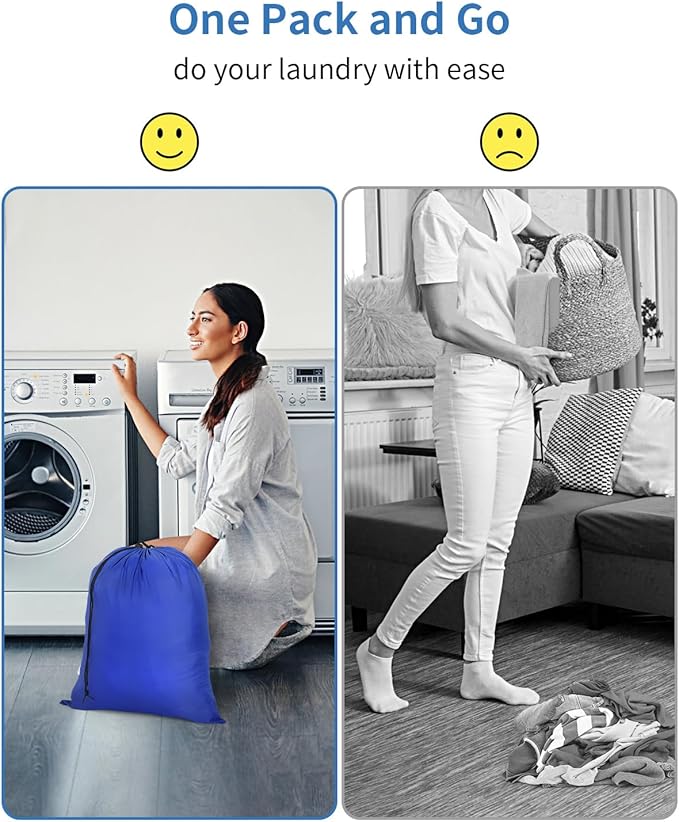 OTraki 2 Pack Small Laundry Bag 16x20 Inch Drawstring Laundry Wash Bag Dirty Clothes Laundry Sacks Organizer Machine Washable Delicate Bag Drying Do Not Exceed 176℉ Blue