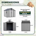 8 x 6 FT Plastic Outdoor Storage Shed, All-Weather Resin Garden Shed with Floor, Lockable Doors & Windows, Plastic Tool Shed for Patio，Poolside, Backyard