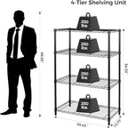 Homeiju 4 Tier Shelving Unit,Heavy-Duty Height Adjustable Storage Rack 1300 LBS Capacity with Adjustable Feet ,Metal Storage Shelves Wire Shelf for Kitchen Garage Laundry ,13.77"D x 35.43"W x 54.33"H